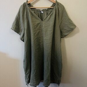 Old Navy Gauze Dress 100% Cotton Green Flowy Tunic A-Line Pockets‎ Plus Size 3X